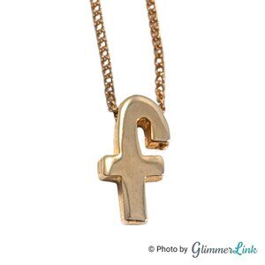 Vintage Gold Tone Letter F Pendant Necklace Initial Charm 16 Inch Chain